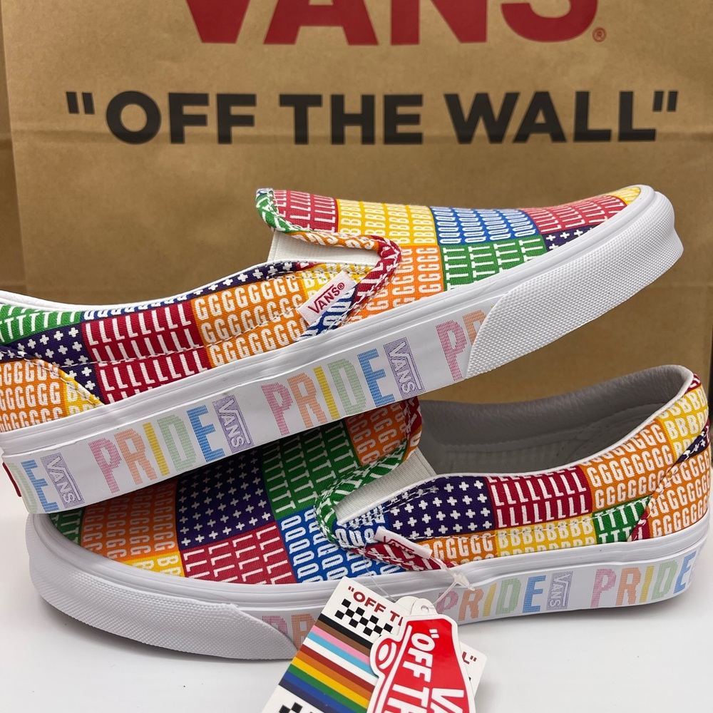 Vans Men's Shoes - Multicolor Classic Slip-On (Pride) Multi/True White Sneakers - Picture 15 of 16